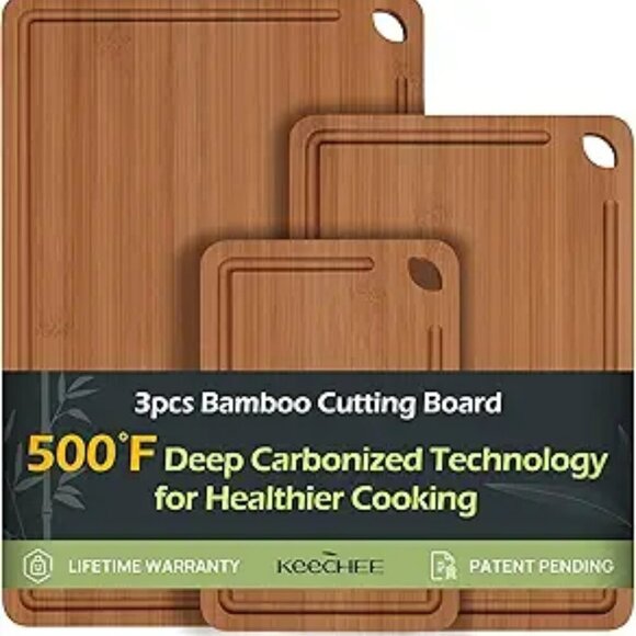 Bamboo Cutting Board Durable Wood Cutting Boards for Kitchen with Deep Juice - Picture 1 of 1
